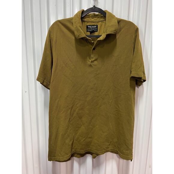 CC Filson Co Mens Large L Pique Polo Short Sleeve Short 100% Cotton Dark Ochre - Picture 1 of 9